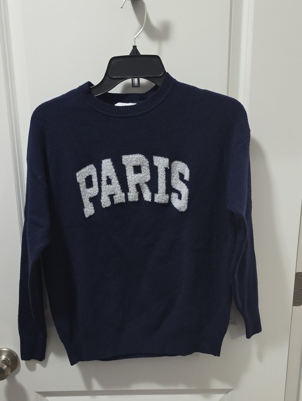 Pink Rose Navy Crewneck Sweater with White 'PARIS' Lettering